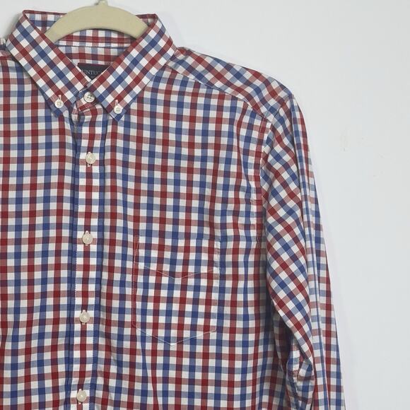 Untuckit Men’s Medium Slim Fit Shirt Red White Blue Check Button Down Cotton - Picture 3 of 9